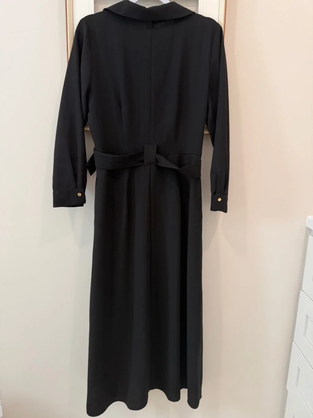 ZARA Black Long-Sleeve Button Midi Shirt Dress with Belt - Picture 3 of 5
